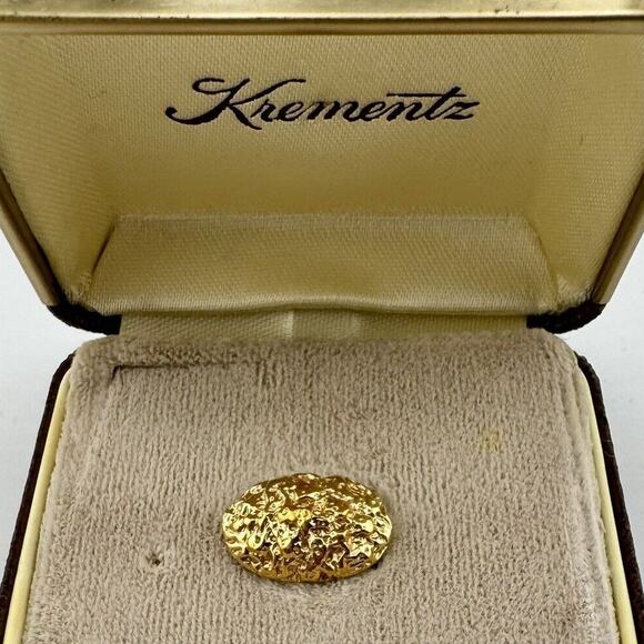 Vintage Krementz Gold Tone Oval Nugget Tie Tac New Old Stock In Original Box - Picture 1 of 9